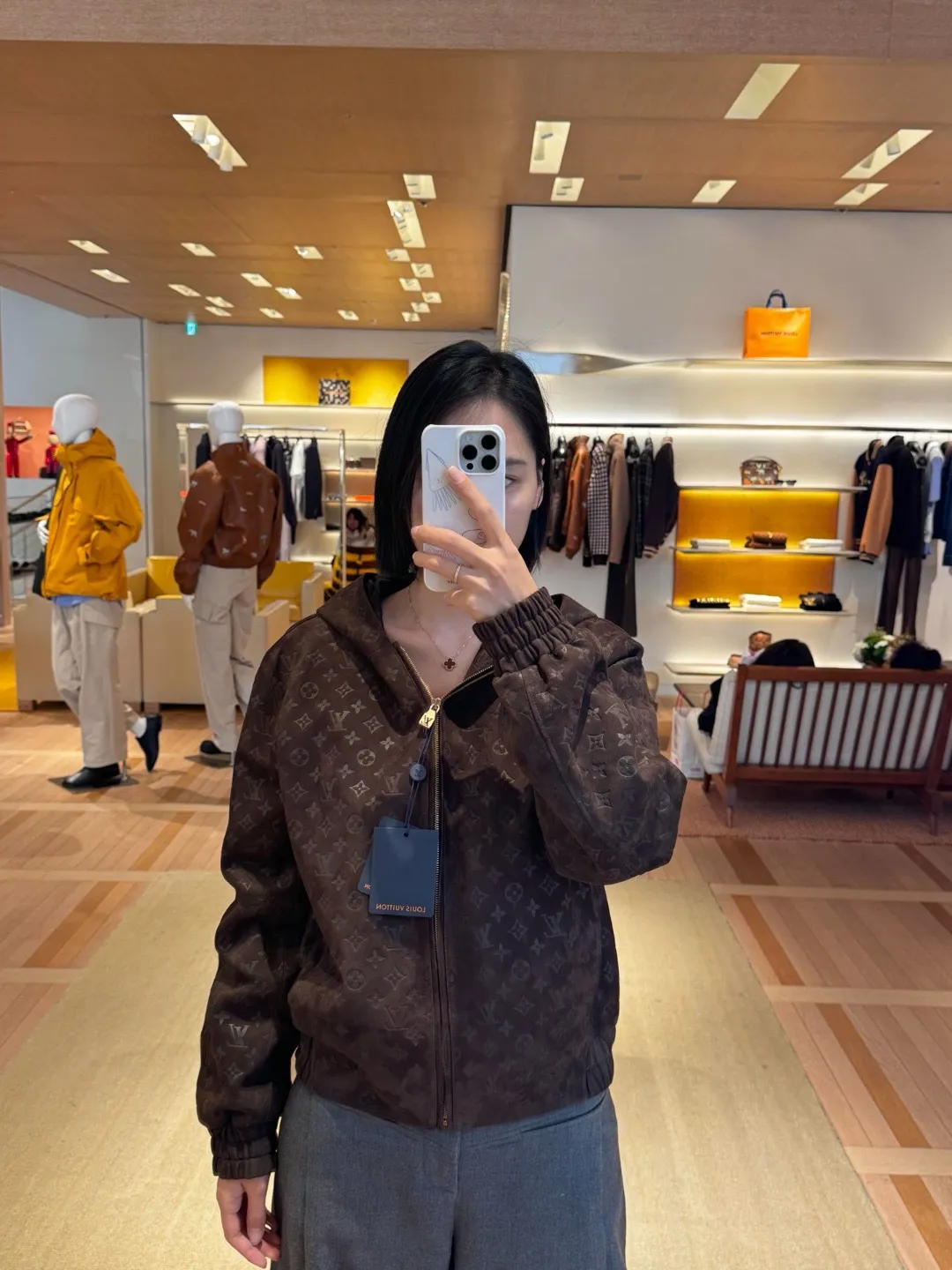 Louis Vuitton/embossed suede leather hooded jacket
